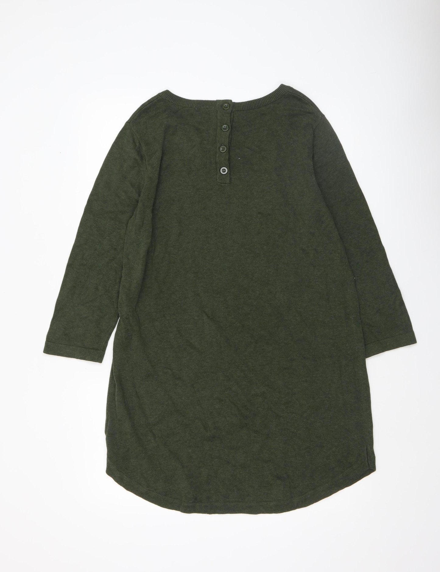 Patra Women Green Cotton Henley Jumper Size L Crew Neck Knit