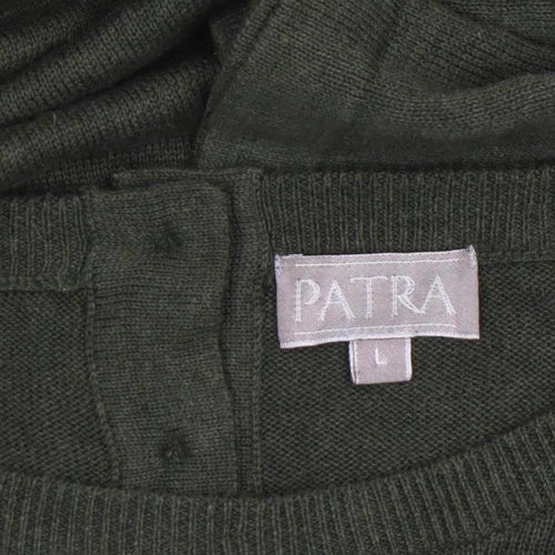 Patra Women Green Cotton Henley Jumper Size L Crew Neck Knit