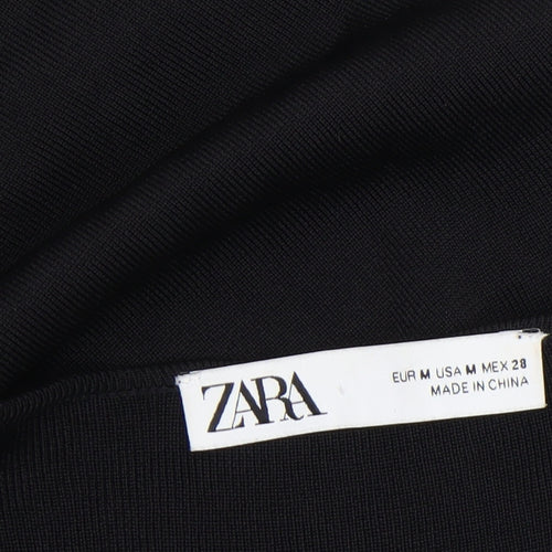 ZARA Women Black M Shift Dress Long Bell Sleeves Beaded Cocktail