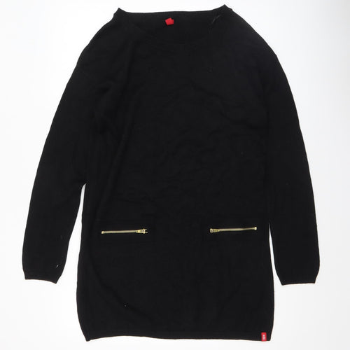 EDC Womens Black Tunic Jumper M Knit Long Sleeve Zip Detail