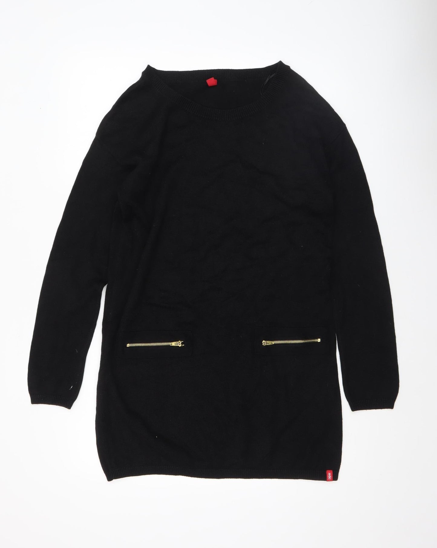EDC Womens Black Tunic Jumper M Knit Long Sleeve Zip Detail