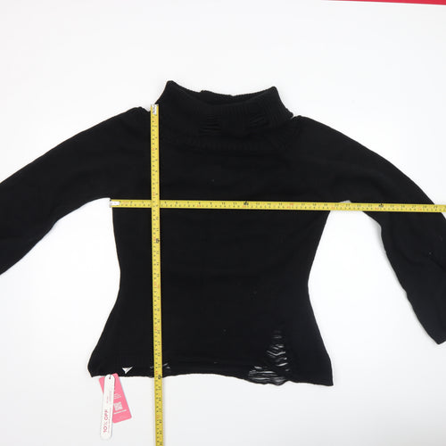Romwe Women's Black Roll Neck Distressed Knit Jumper Size 16