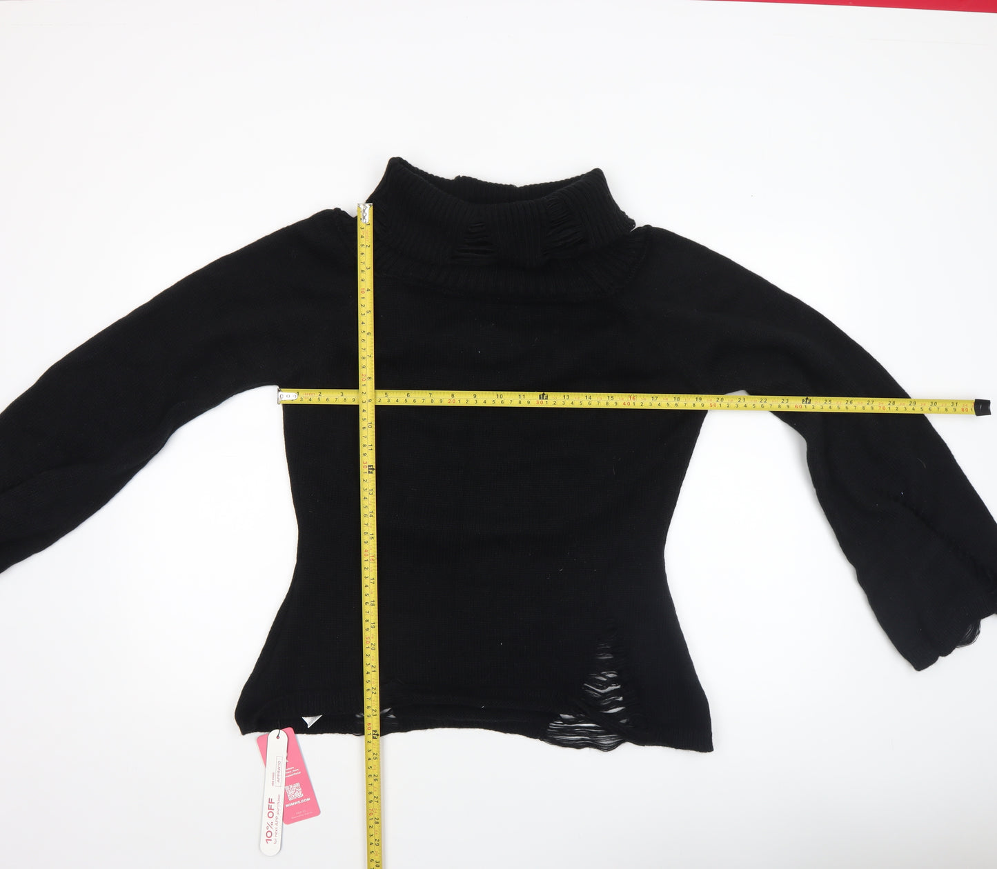 Romwe Women's Black Roll Neck Distressed Knit Jumper Size 16