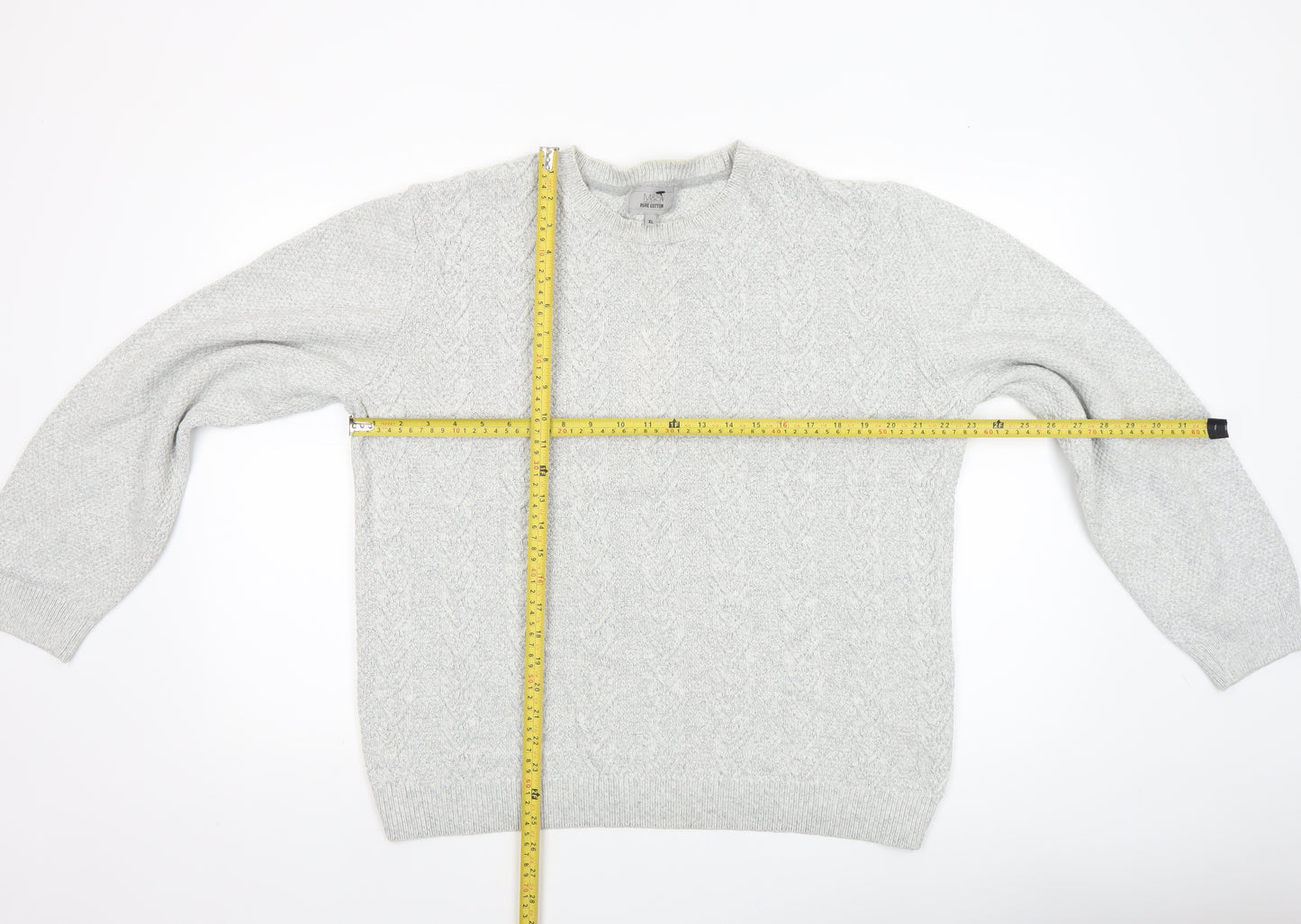 Marks and Spencer Men's Grey XL Cotton Crew Neck Jumper