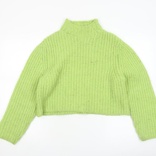 Stradivarius Women’s Green Chunky-Knit High Neck Pullover Jumper Size 8