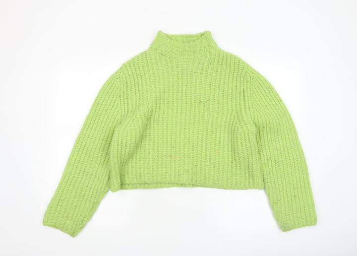 Stradivarius Women’s Green Chunky-Knit High Neck Pullover Jumper Size 8