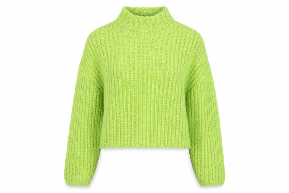 Front view of Stradivarius Women’s Green Chunky-Knit High Neck jumper, size UK 8