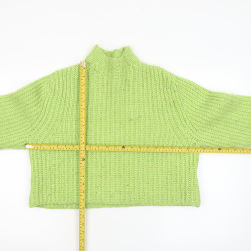 Stradivarius Women’s Green Chunky-Knit High Neck Pullover Jumper Size 8