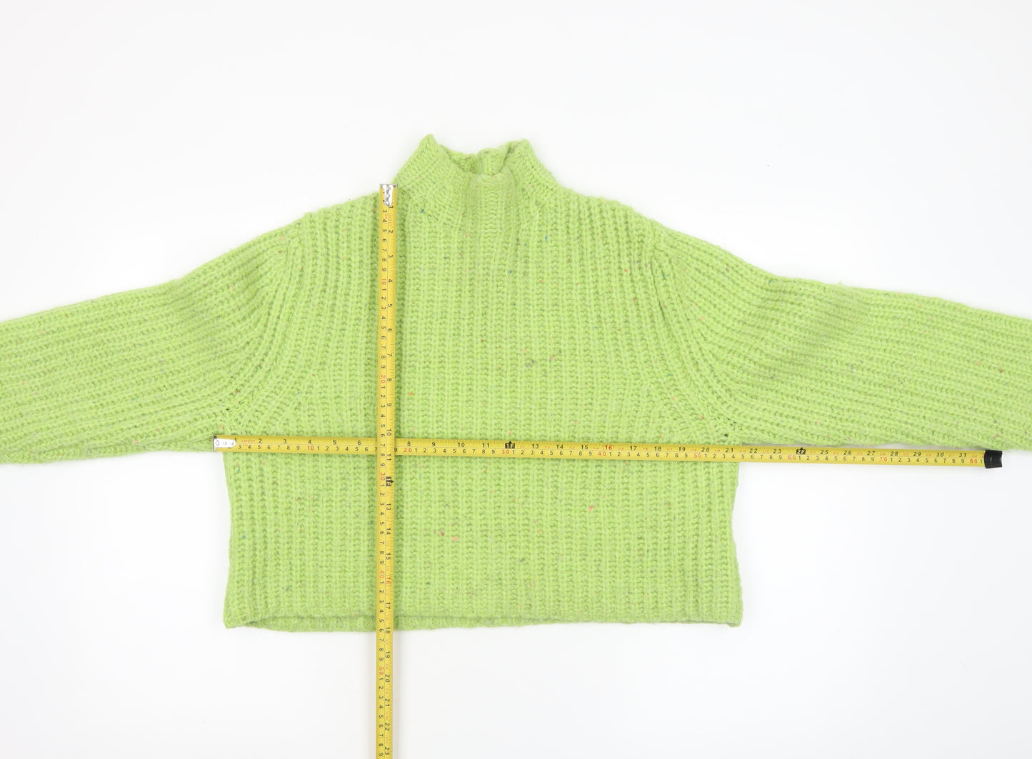 Stradivarius Women’s Green Chunky-Knit High Neck Pullover Jumper Size 8