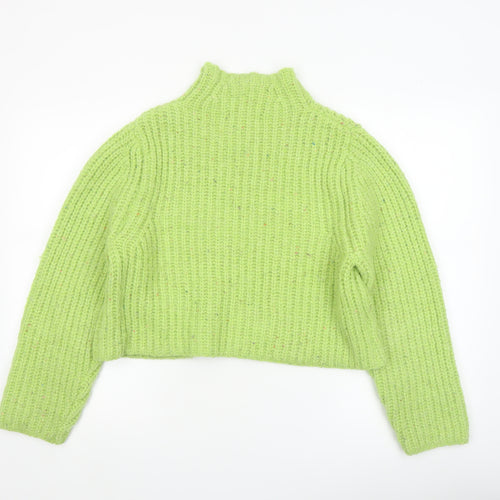 Stradivarius Women’s Green Chunky-Knit High Neck Pullover Jumper Size 8
