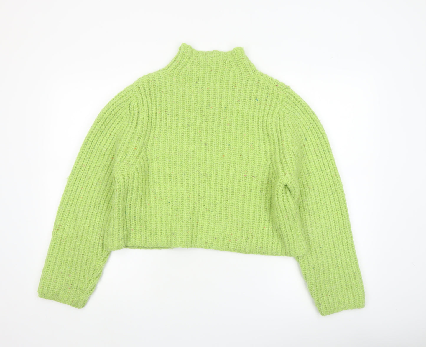 Stradivarius Women’s Green Chunky-Knit High Neck Pullover Jumper Size 8