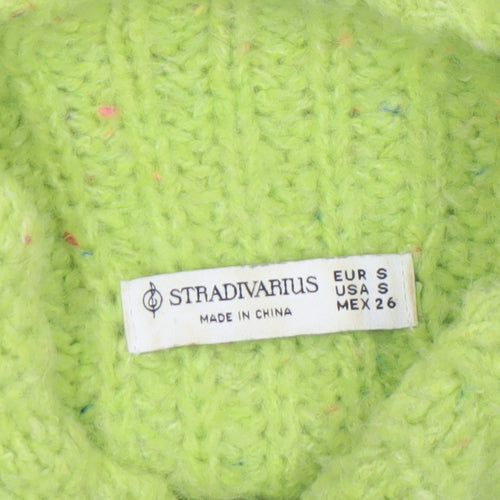 Stradivarius Women’s Green Chunky-Knit High Neck Pullover Jumper Size 8