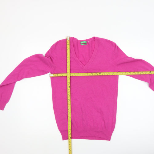 United Colors of Benetton Women’s Pink V-Neck Merino Wool Jumper Size S