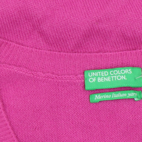 United Colors of Benetton Women’s Pink V-Neck Merino Wool Jumper Size S
