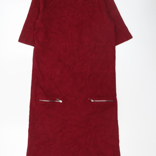 Dorothy Perkins Women’s Red Knit Shift Dress Size 12 Short Sleeve Zip Detail