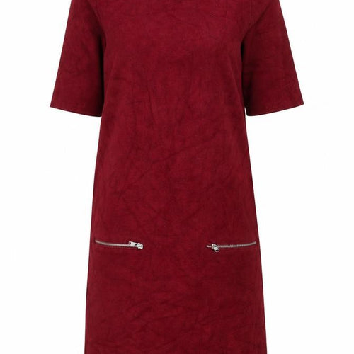 Dorothy Perkins Women’s Red Knit Shift Dress Size 12 Short Sleeve Zip Detail