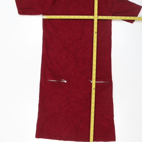 Dorothy Perkins Women’s Red Knit Shift Dress Size 12 Short Sleeve Zip Detail