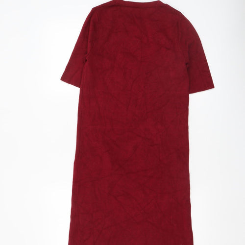 Dorothy Perkins Women’s Red Knit Shift Dress Size 12 Short Sleeve Zip Detail