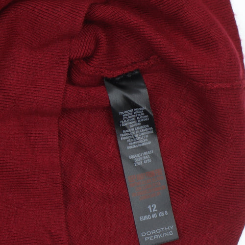 Dorothy Perkins Women’s Red Knit Shift Dress Size 12 Short Sleeve Zip Detail