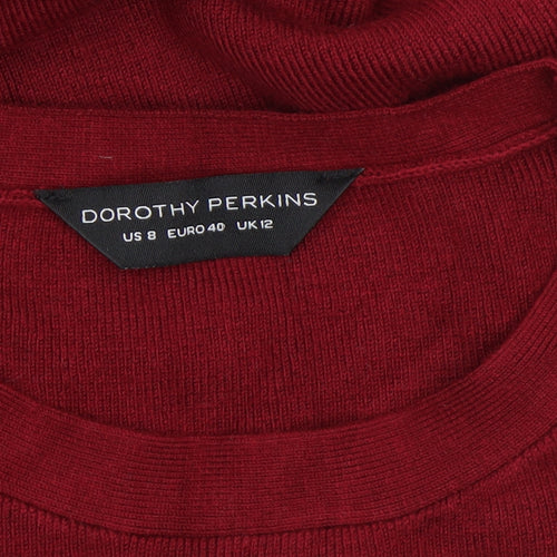 Dorothy Perkins Women’s Red Knit Shift Dress Size 12 Short Sleeve Zip Detail