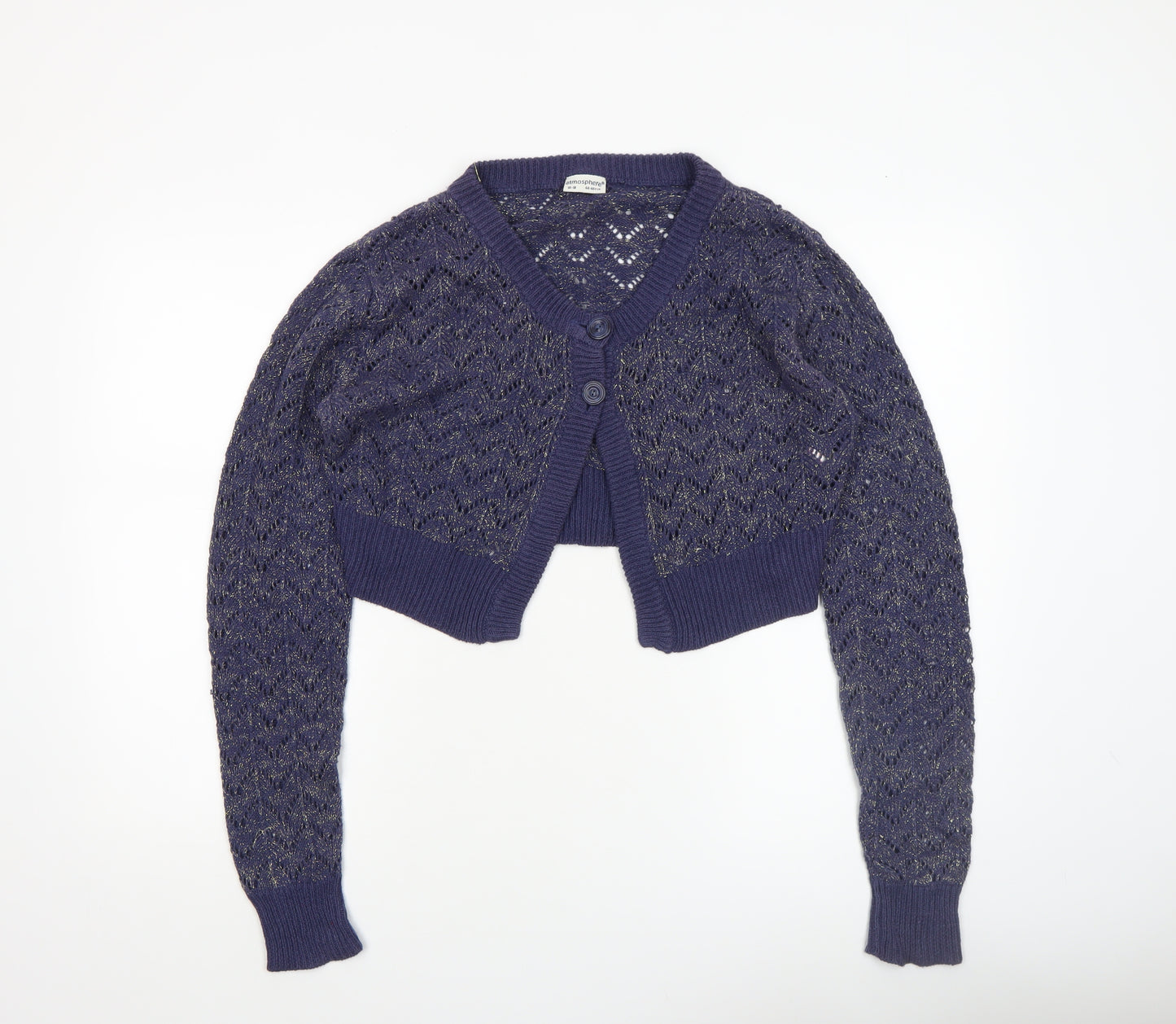 Atmosphere Women's Blue Open-Knit V-Neck Cardigan Size 16-18