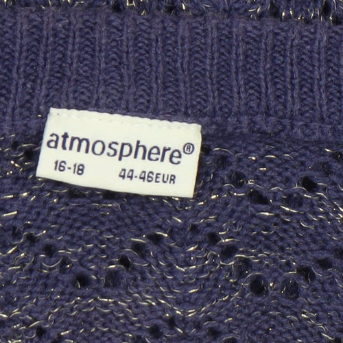 Atmosphere Women's Blue Open-Knit V-Neck Cardigan Size 16-18