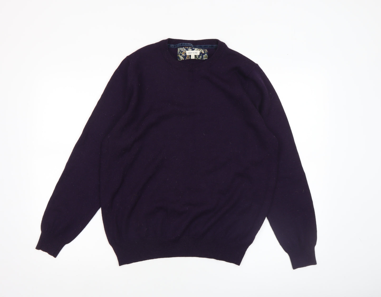 River Island Men's Purple Wool Blend Crew Neck Jumper L