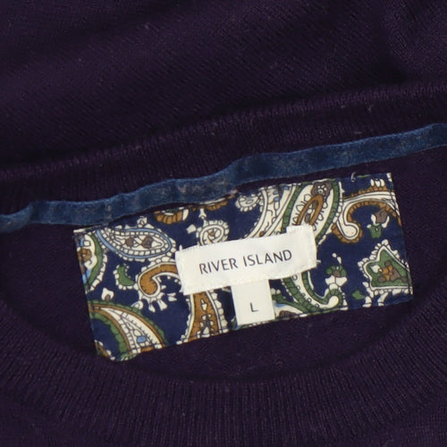 River Island Men's Purple Wool Blend Crew Neck Jumper L