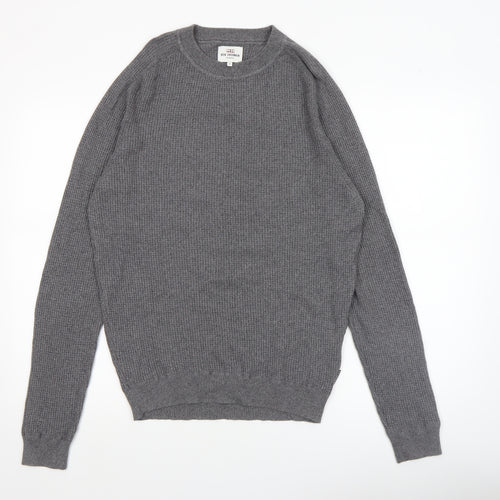 Ben Sherman Men's Grey Cotton Crew Neck Jumper M Waffle Knit