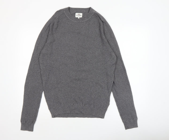 Ben Sherman Men's Grey Cotton Crew Neck Jumper M Waffle Knit