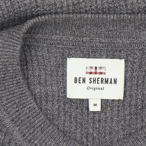 Ben Sherman Men's Grey Cotton Crew Neck Jumper M Waffle Knit