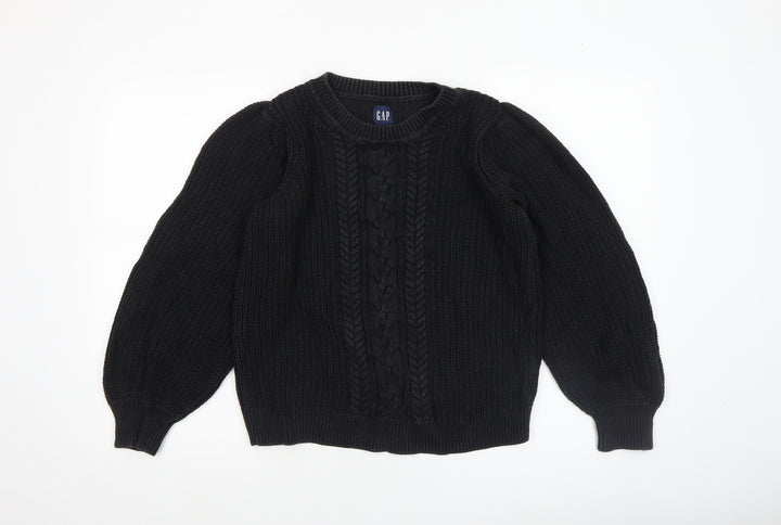 GAP Women's Black Cable-Knit Cotton Crew Neck Jumper Size S