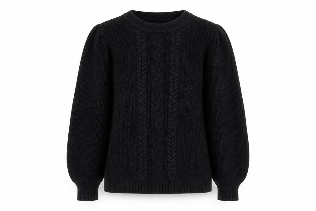 Front view of Gap Women's Black Cable-Knit Cotton Crew Neck Jumper, size S