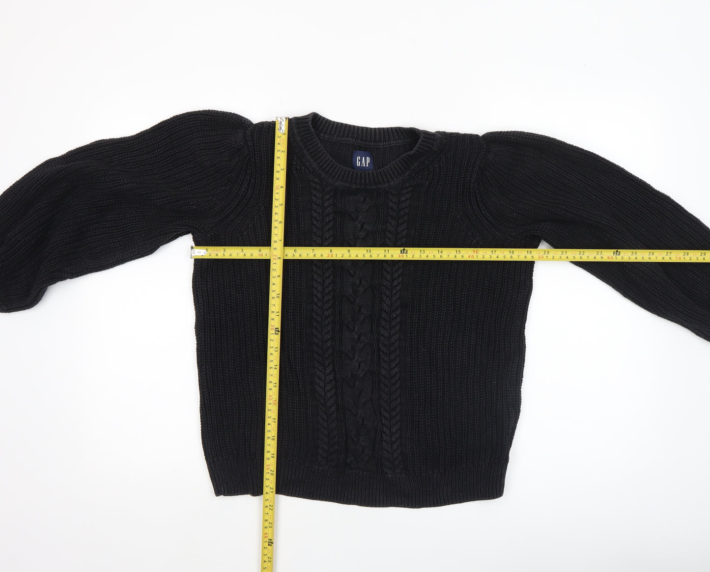 GAP Women's Black Cable-Knit Cotton Crew Neck Jumper Size S