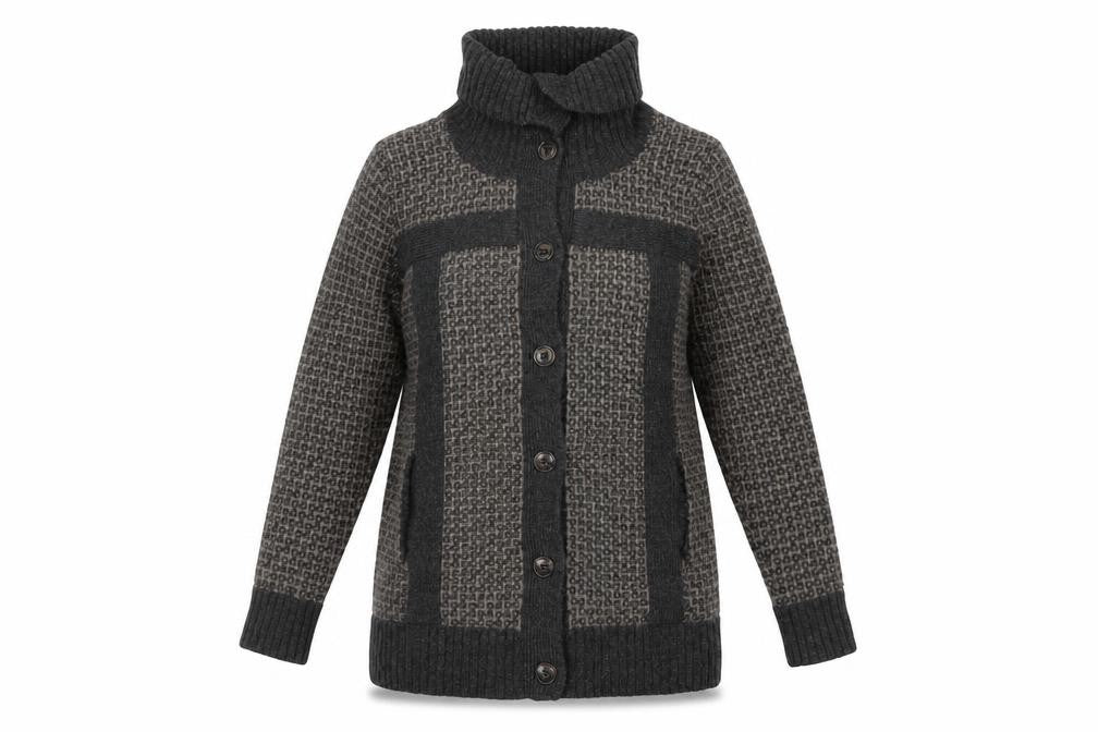 Front view of Gap Women's Grey Chunky Lambswool Long Cardigan S High Neck