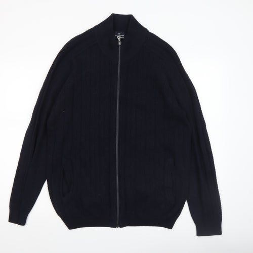 Marks and Spencer Blue Harbour Men's Black Full Zip Cotton Blend Jumper L