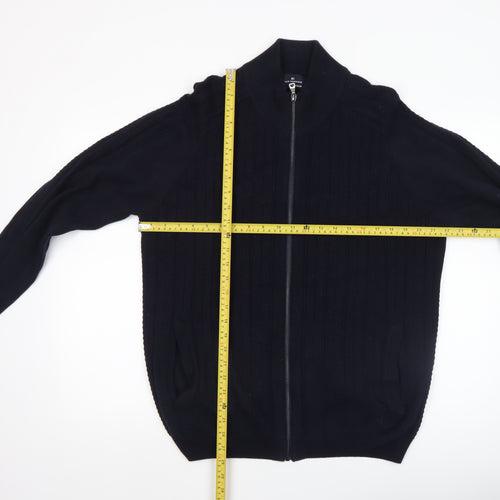 Marks and Spencer Blue Harbour Men's Black Full Zip Cotton Blend Jumper L