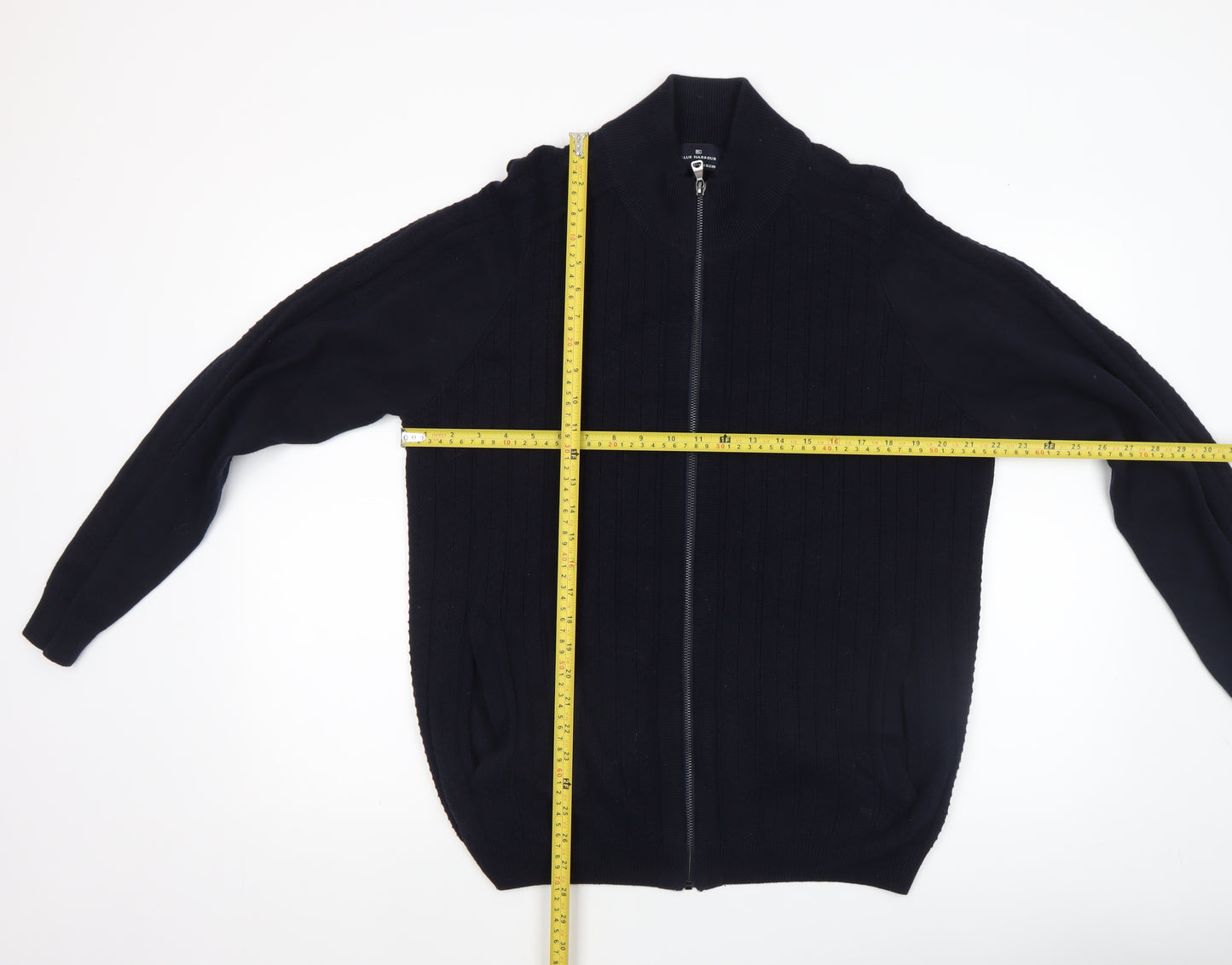 Marks and Spencer Blue Harbour Men's Black Full Zip Cotton Blend Jumper L