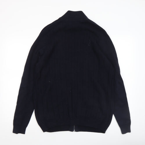 Marks and Spencer Blue Harbour Men's Black Full Zip Cotton Blend Jumper L