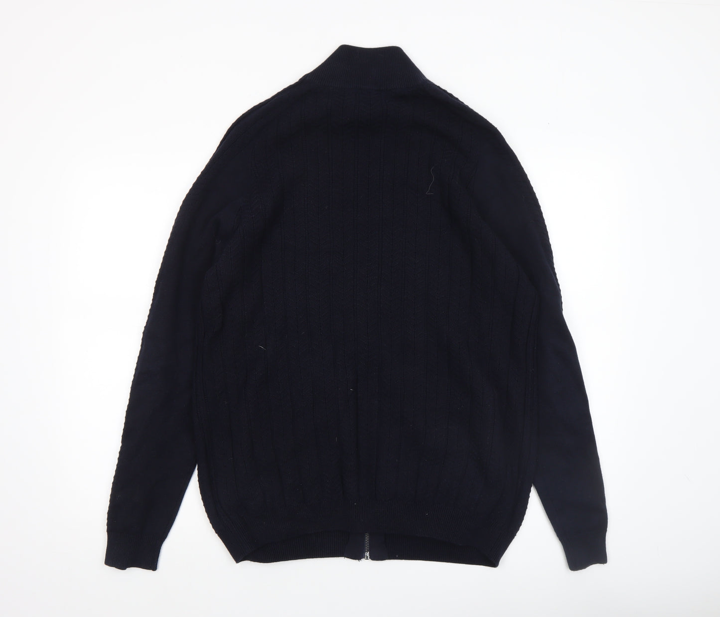 Marks and Spencer Blue Harbour Men's Black Full Zip Cotton Blend Jumper L