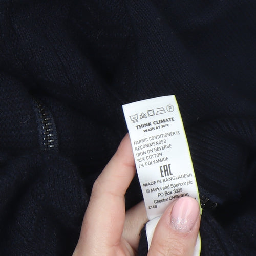 Marks and Spencer Blue Harbour Men's Black Full Zip Cotton Blend Jumper L