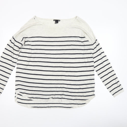H&M Women’s White Striped Boat Neck Long Sleeve Pullover Jumper Size 12