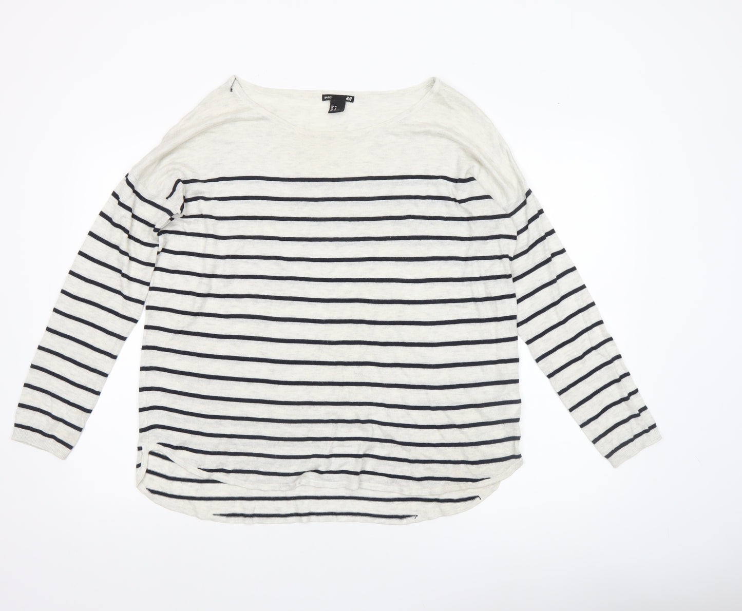 H&M Women’s White Striped Boat Neck Long Sleeve Pullover Jumper Size 12