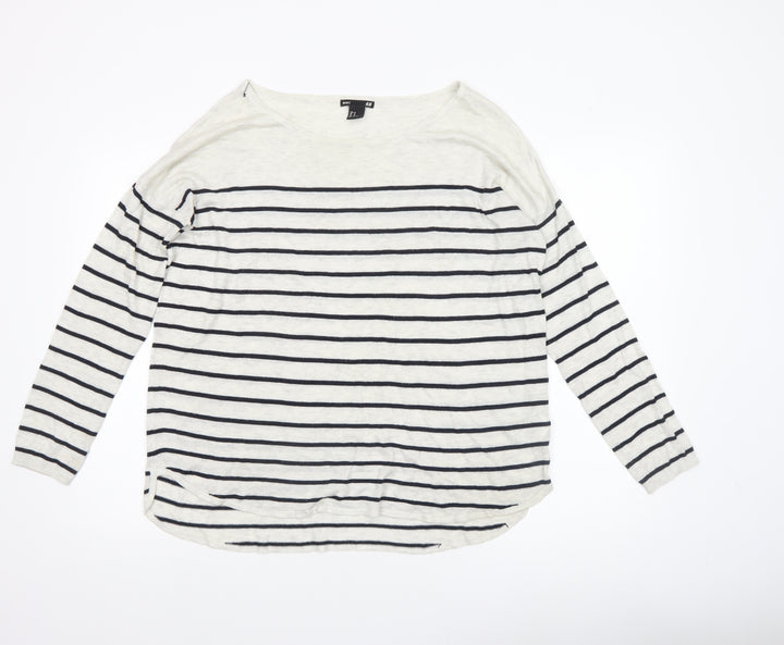 H&M Women’s White Striped Boat Neck Long Sleeve Pullover Jumper Size 12