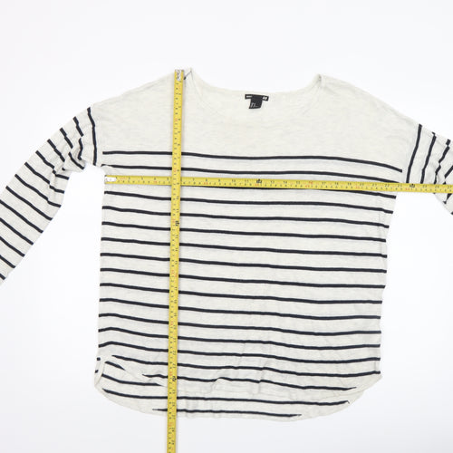 H&M Women’s White Striped Boat Neck Long Sleeve Pullover Jumper Size 12