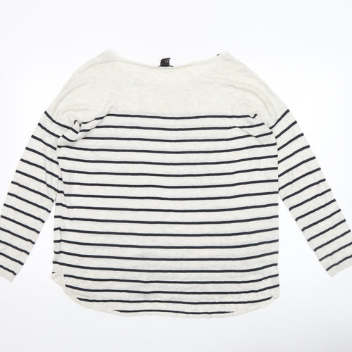 H&M Women’s White Striped Boat Neck Long Sleeve Pullover Jumper Size 12