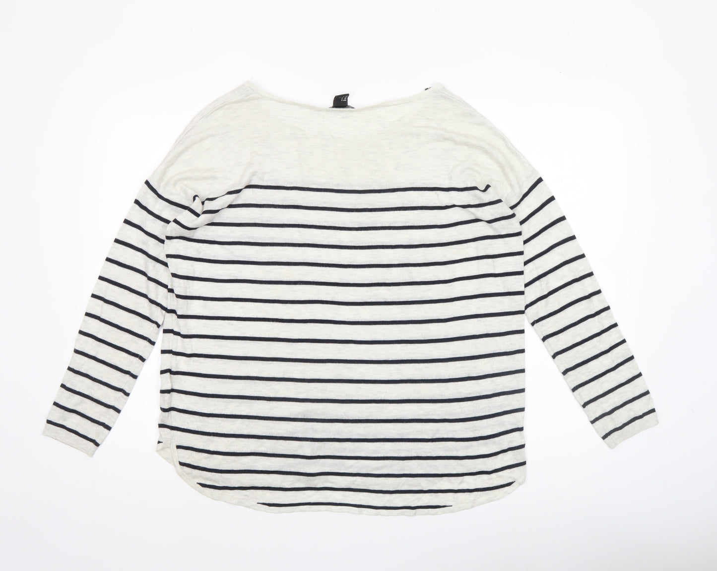 H&M Women’s White Striped Boat Neck Long Sleeve Pullover Jumper Size 12