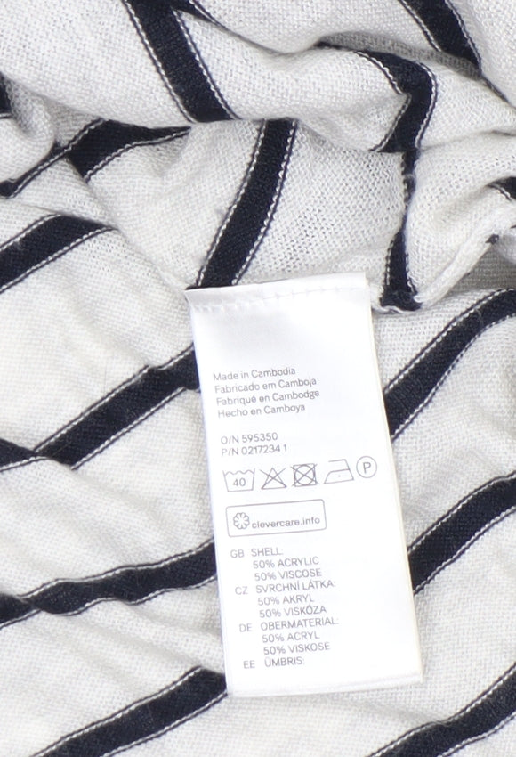 H&M Women’s White Striped Boat Neck Long Sleeve Pullover Jumper Size 12