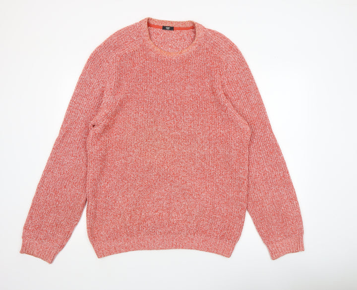 Cotton Traders Men's Orange Crew Neck Chunky Knit Jumper Size L