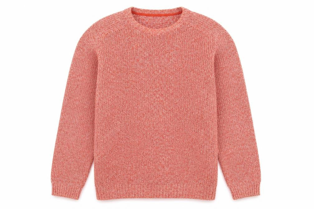 Front view of Cotton Traders Men's Orange Crew Neck Chunky Knit Jumper, size L